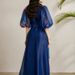 Elegant French Dress For Women Summer Palace Style Waist Hugging 3D Flower Lantern Sleeves Printed Mesh Long Skirt_ecoleips.com