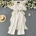 Women's Clothing Jumpsuit Mesh Stitching Dress Collar Waist Elegant Pants_ecoleips.com