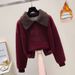 Retro Fleece-Lined Polo Shirt & Drawstring Jeans Set – Unisex Winter Casual Outfit With Relaxed Fit, 70% Cotton Comfort (Blue/Wine Red/Beige)_ecoleips.com