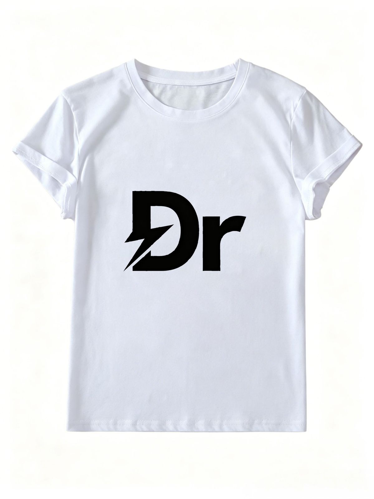 Women Cool Lightning Dr Letter Graphic T Shirt Round Neck Loose Streetwear Minimalist Summer Casual Tops_ecoleips.com