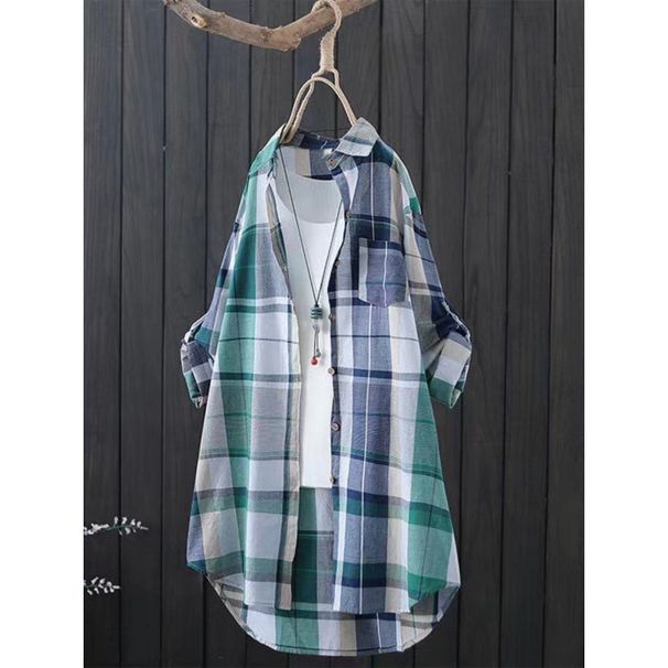 Plaid Shirt Women's Long-Sleeved Shirt Retro Coat Loose All-Matching Slimming Color Shirt Cardigan Fashion_ecoleips.com