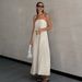 Aria Basics Aria Basics 2026 Summer European And American Sexy Khaki Cotton Linen Strapless For Women, Vacation Casual Ramie A-line Dress_ecoleips.com