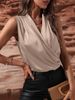 Women's Spring Summer Sleeveless Satin Blouse Ruched Tank Top New Sexy Shirt_ecoleips.com