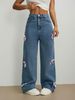 K Street Hot Girl Bow Jeans Loose Straight Leg Wide Leg Pants_ecoleips.com