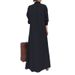 Wind Cotton And Linen Solid Color Flannel Collar Long Sleeve Shirt With Pockets Simple, Loose-Fitting Casual Long Dres_ecoleips.com