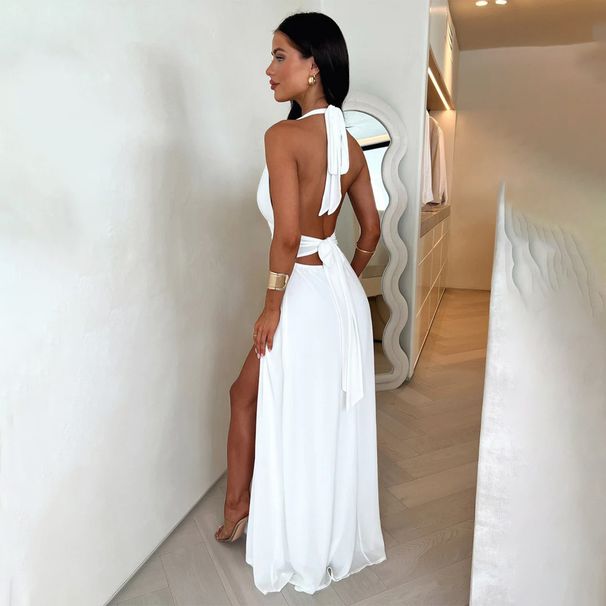 Diyun European And American Vacation Versatile Deep V Halter Neck Long Dress Women's Clothing 2026 Spring/Summer_ecoleips.com