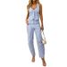 Women's Clothing New Casual Home Striped Print V neck Sleeveless Suit Pants_ecoleips.com