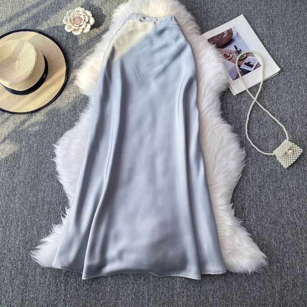Premium Acetate Satin Skirt High Waist Silky Flow Slimming Fishtail Long Style for Women Spring Summer 2025 New Arrival_ecoleips.com