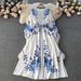 Women's Clothing Blue And White Porcelain Print Stand Collar Single Breasted Stunning Skirt 1 Sense Of Elegance Temperament Big Swing Dress_ecoleips.com