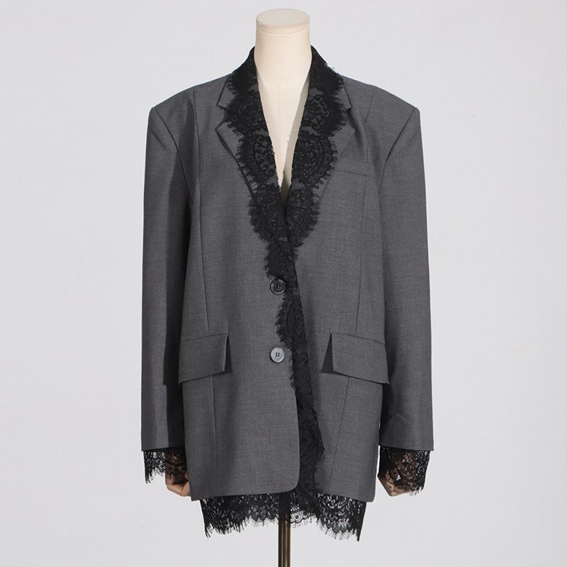 K Fashionable Temperament Suit Jacket, New Lace Patchwork Design, Long Sleeved Silhouette, Small Suit For Women_ecoleips.com