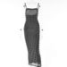 Women Eye‑Catching Color‑Block Long Dress With Black‑White Ripple Print, Spaghetti Straps & Backless Cut_ecoleips.com