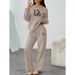 Women's Fashion Hoodie And Sweatshirt Set Autumn Winter Wide Leg Pants Straight Leg Pants Letter Print Clothing_ecoleips.com