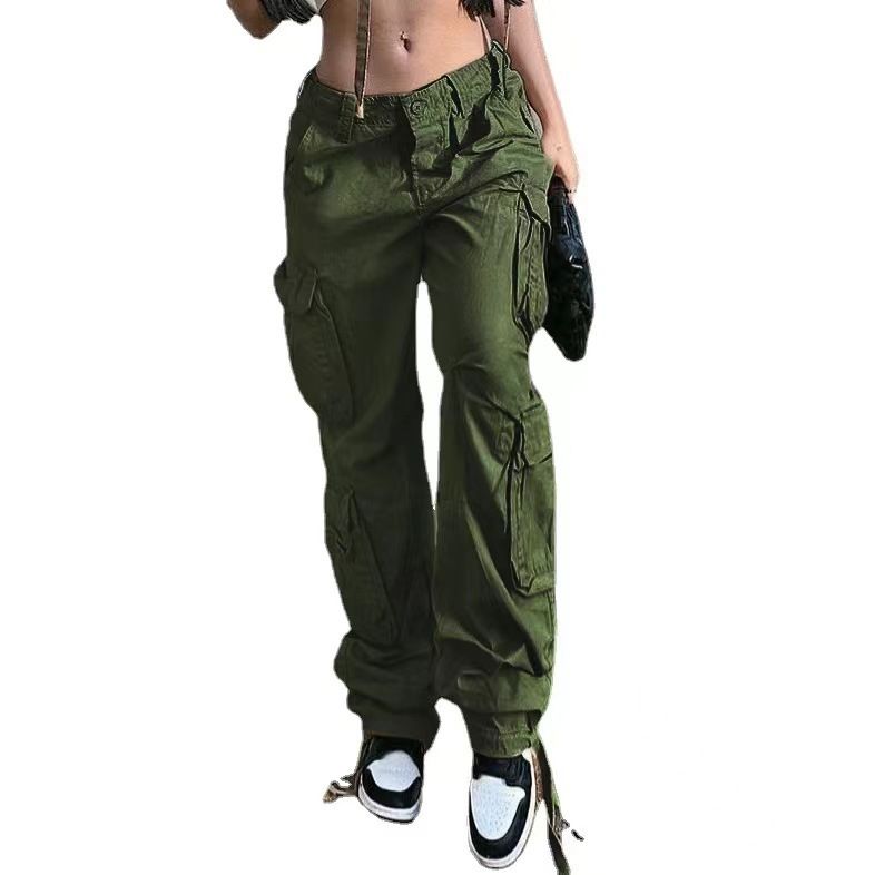 Women's Clothing Street Hip Hop Style Low Waist Fashion Trend Workwear Denim Trousers Casual Pants_ecoleips.com
