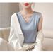 White Camisole For Women, Mulberry Silk Acetate Satin V-Neck Sleeveless Base Shirt, Blazer Inner Layer T-Shirt_ecoleips.com