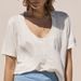 Deep V-Neck Design T-Shirt Style Top Summer Knitted Linen Bamboo Cotton Short Sleeved Loose Women_ecoleips.com