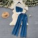 Women's Clothing Retro Design, Versatile Contrast Color Short Sleeved T Shirt Top, High Waist Casual Jeans_ecoleips.com