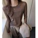 Women's Mesh Patchwork T-Shirt Round Neck Long Sleeve Casual High-End Style For Autumn Winter Inner Or Outer Layer Wear_ecoleips.com