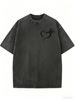 Vintage Acid Washed Black Oversized T Shirt Women Minimal Heart Crown Small Chest Print Loose Short Sleeve Casual Basic Streetwear Top_ecoleips.com