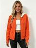 Orange Contrast Hood Pit Rib Knit Cardigan, Loose Lightweight Breathable Soft Skin-touch Zip Long Sleeve Jacket_ecoleips.com
