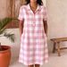 Women's Summer Plaid Print Shirt Dress Casual Loose Fit Short Sleeves European American Style Cross Border Fashion for Women_ecoleips.com