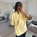 Women's Oversized Short Sleeve Blazer, Casual Loose Fit Lapel Suit Jacket, Elegant Solid Yellow Lightweight Outerwear, Daily Office Streetwear, Breath_ecoleips.com