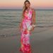 2025 Spring/Summer Women's New Ink Print Deep V Backless Ruched Midi Dress Set_ecoleips.com