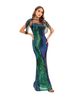 Sexy Retro Green Sequin Dress For Women - A-Line Long Evening Party Gown With Sparkle Details_ecoleips.com