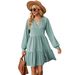 Autumn And Winter New Solid Color V-neck Loose Pleated Splicing Long-sleeved Dress_ecoleips.com