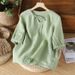 Summer Neckline Tie Design Simple Cotton And Linen Short-Sleeved Women Loose Pleated Short-Sleeved Casual, Artistic And_ecoleips.com