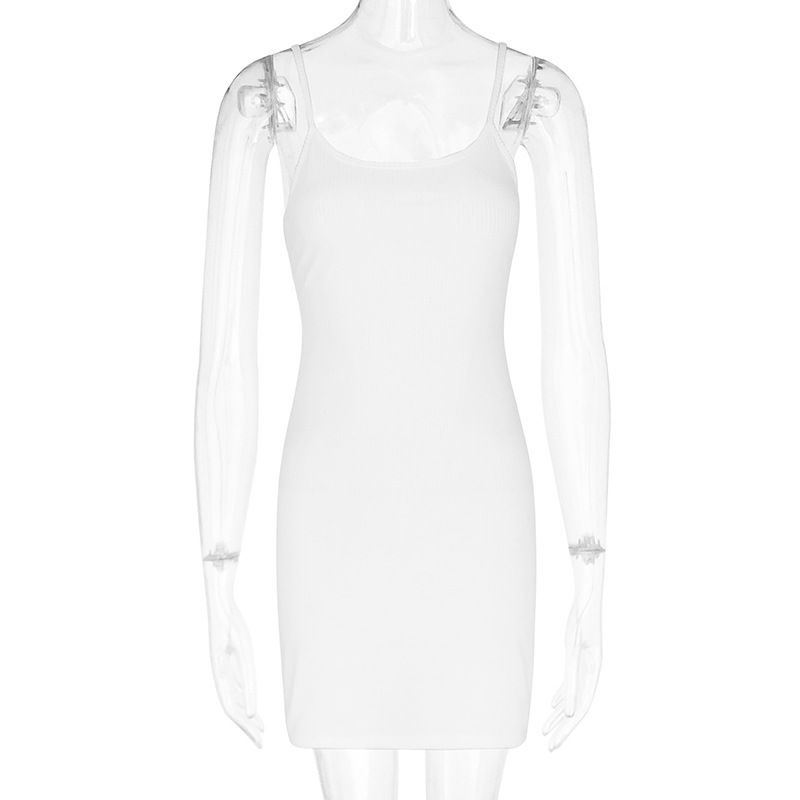 Women's Clothing Summer New Women's Solid Color Suspender Skirt Sexy Slim Hip Dress_ecoleips.com
