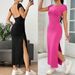 Voya Women's Elegant Style Knitted Sleeveless Dress Summer New Item Backless Slit Mid Length Dress_ecoleips.com