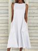 Women's Clothing Cotton And Linen Large Size Long Skirt Sleeveless A Line Dress_ecoleips.com