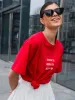 Red T-Shirt With Amore Amore Amore Print Women's T-Shirt Simple Design Summer Fashion Tee Boutique Drop Sleeve_ecoleips.com