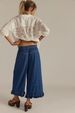 Women's Flared Cropped Lace Trim Denim Jeans - High Waisted Wide Leg Comfort Stretch Pants For Casual Streetwear_ecoleips.com