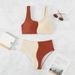 Color Block Swimsuit Miracle Garment High Waist Two Piece Bikini Set European American Style For Women Sexy Wire-Free Chest Pad_ecoleips.com