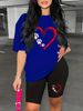 Summer Women's Casual And Fashionable Heart-shaped Printed Loose T-shirt Shorts Two-piece Set Sportswear Suitable For Daily Wear-132_ecoleips.com