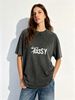 Classic Retro Washed Women Basic Short Sleeve Shirt, Relax Oversized Silhouette, Smooth Cotton Plain Tee For Daily Home Street Summer Lifestyle_ecoleips.com