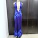 Gradient Blue Rhinestone Tie Dye Long Dress For Women Halter Neck Deep V Backless Slim Fit Party Evening Sexy_ecoleips.com