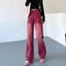 American Retro Red Jeans For Women, Straight Loose Fit, Trendy Design, High-waisted, Slimming, Wide-leg Pants_ecoleips.com