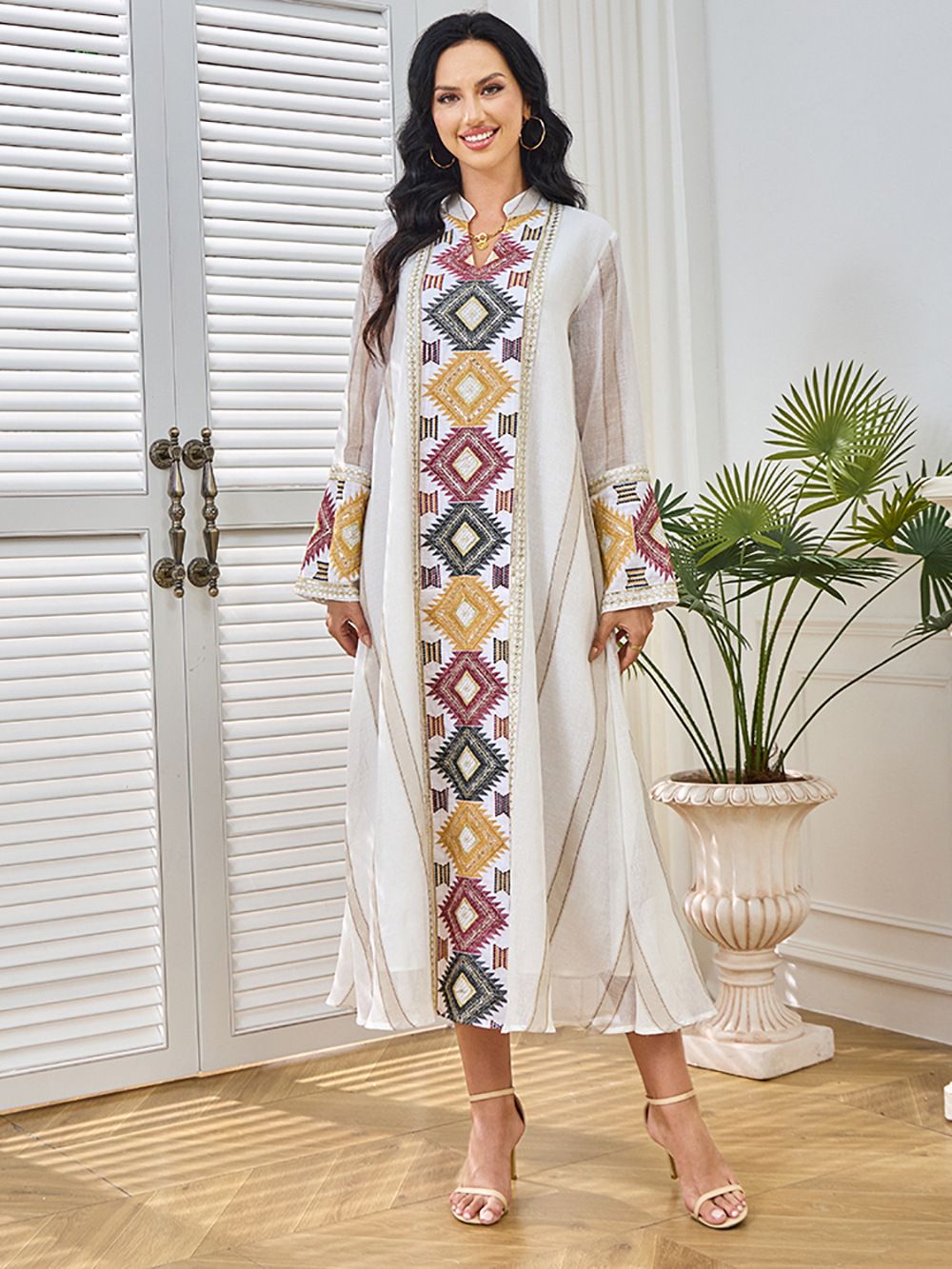 MT271 Muslim Abaya Women's Summer New Sequin Embroidery Travel Party Dress Long Sleeve_ecoleips.com