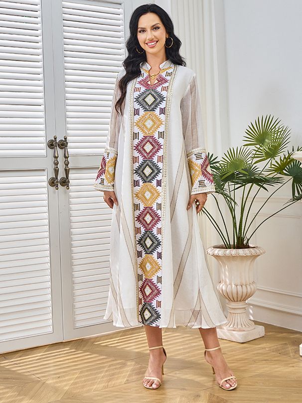 MT271 Muslim Abaya Women's Summer New Sequin Embroidery Travel Party Dress Long Sleeve_ecoleips.com
