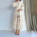 Muslim Floral Print Long Belted Fashionable And Elegant Dress_ecoleips.com