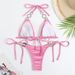 Verve 2025 New Women's Swimsuit Two-Piece Sexy Tie Solid Color Crystal Bikini Creative Accessories Swimwear_ecoleips.com