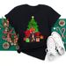 Merry Christmas Tree Santa Claus Print Plus Size Women's Loose Simple Short Sleeve T-Shirt_ecoleips.com