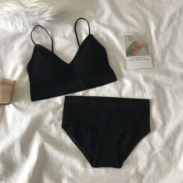 Women's Korean Style 2-Piece Lingerie Set, Wireless Push Up Sports Bra And High Elastic Panty, Soft Breathable Tube Top Underwear Suit_ecoleips.com