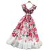 Women's Clothing Elegant Dress Ruffled V Neck Slim Waist Printed Long Skirt_ecoleips.com