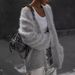 Women's V-Neck Knit Cardigan Cozy Faux Mink Fur Oversized Sweater Coat, Loose Fit Long Sleeve Open Front Casual Top (Beige/Gray/Pink/White)"_ecoleips.com