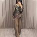 Women's Clothing spring fashion new hand painted printed shirt top wide leg pants two piece suit women's clothing_ecoleips.com