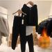 Women’s Clothing Autumn And Winter New Hooded Plus Velvet Casual Sports Suit Women's Loose Sweater Two Piece Suit_ecoleips.com