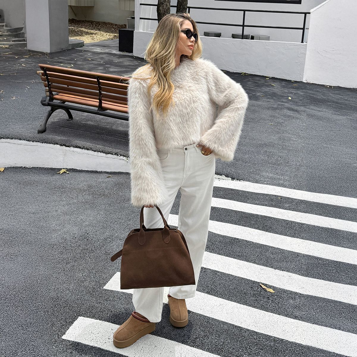 Women's Clothing Faux Fur Long Sleeve Coat For Women, Trendy Oversized Streetwear Jacket, Soft And Cozy Winter Outerwear, Elegant Beige Short Coat_ecoleips.com